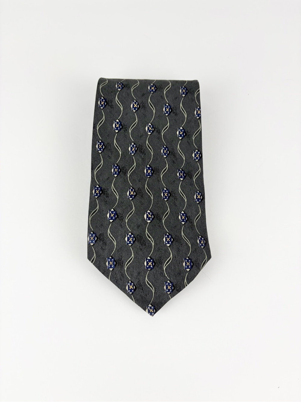 Robert Talbott Studio Dark Grey Vine Floral Print Hand Sewn Silk Mens Neck Tie